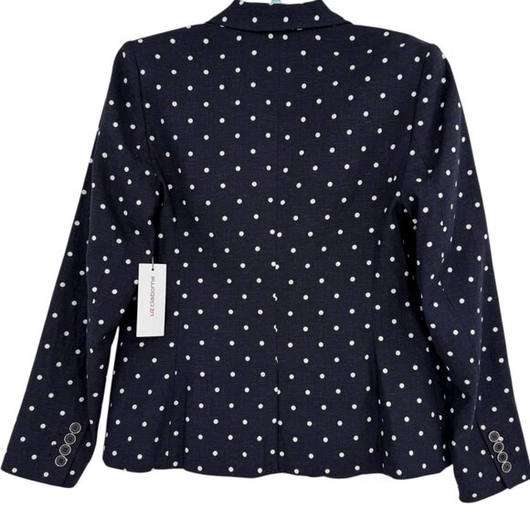 Liz Claiborne Women's Linen Blend Navy/White Dot Blazer Size 6 Notch Lapel NWT - Picture 2 of 12